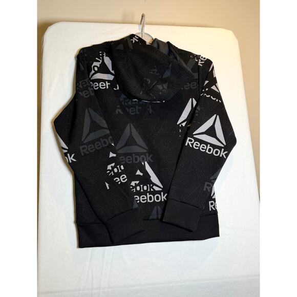 Reebok Men’s Black All Over Logo Hoodie Sweatshirt Pullover Size S Athletic - Picture 2 of 5